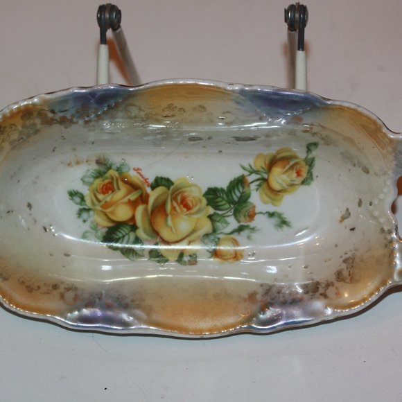 Vintage Opalescent Germany Celery dish Condiment Tray Lusterware Roses - Picture 1 of 6